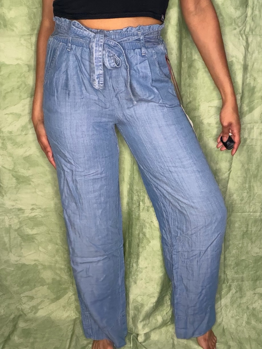 NWT Knox Rose Faux Denim Belted Wide Leg Pants